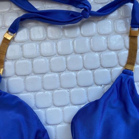 Royal blue VIX bikini with gold mesh accents - Picture 7 of 10